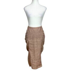 ENOCHIAN BEIGE LINEN CANVAS SIDE FLUTTER PENCIL SKIRT - 10